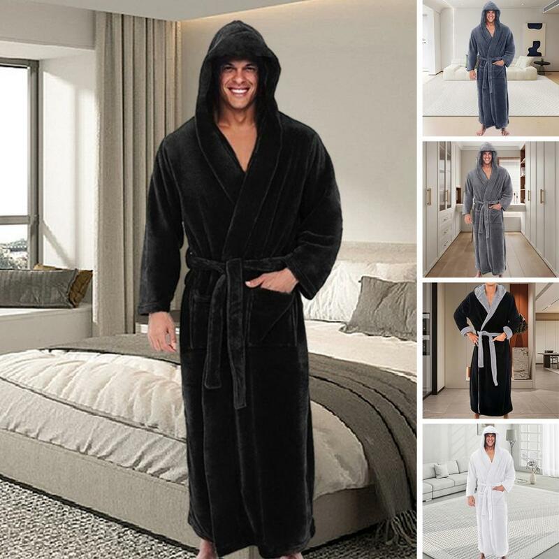 Plush Bathrobe Luxurious Men's Hooded Bathrobe with Adjustable Belt Ultra Soft Absorbent Male Robe with Pockets for Ultimate