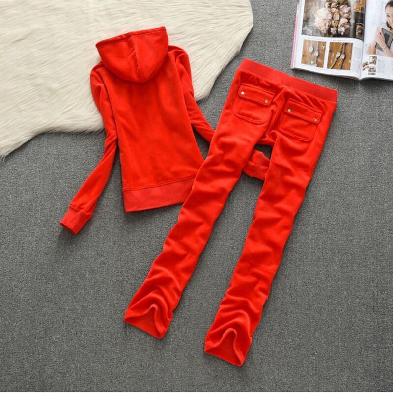 Spring / Fall Women'S Brand Velvet Fabric Tracksuits Y2K Velour Suit Women TrackSuit Hoodies And Straight Leg Pants