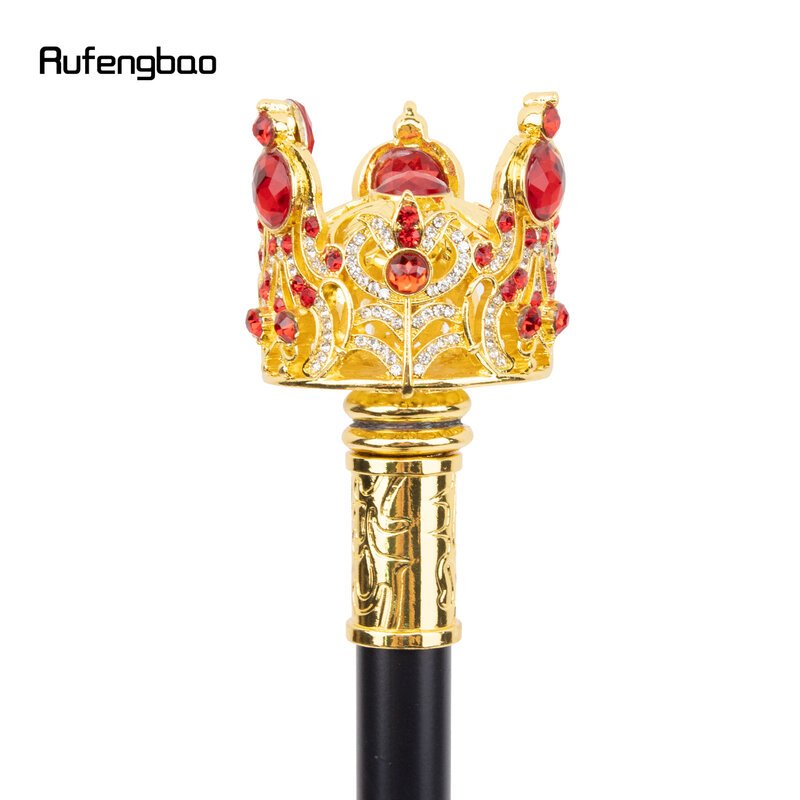 Golden Red Crown Artificial Diamond Walking Cane Fashion Decorative Walking Stick Gentleman Elegant Cosplay Cane Crosier 95cm