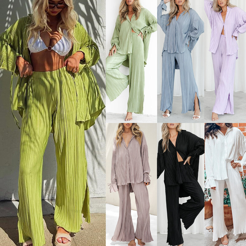 Übergroße übergroße Nachtwäsche Damen Negligé Cardigan Anzug Mode lässige Pyjamas Set lange Ärmel weites Bein Hosen Hosen anzüge
