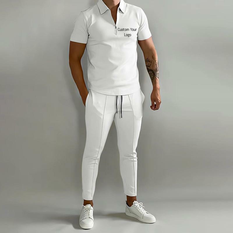 Personalizável Zip Lapela Top Slim Fit na moda Drawstring Casual Calças Sports Skinny Suit dos homens