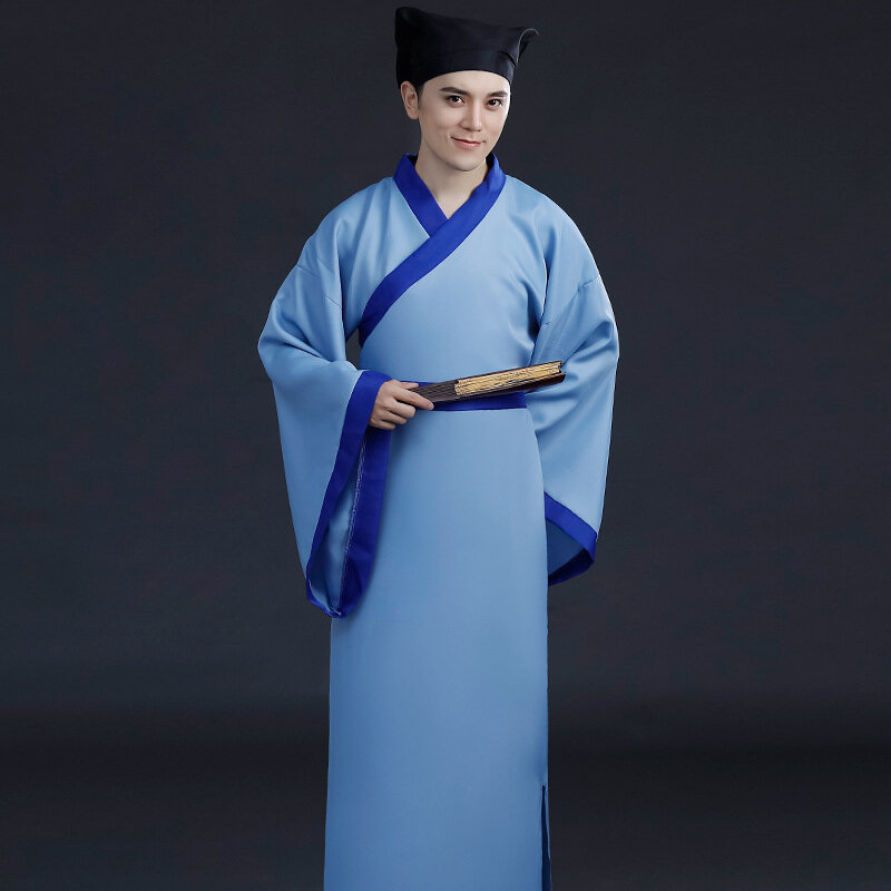 Chinese robe ancient scholar student costumes men aldult Kimono China Traditional Vintage Ethnic stage cosplay Costume Hanfu