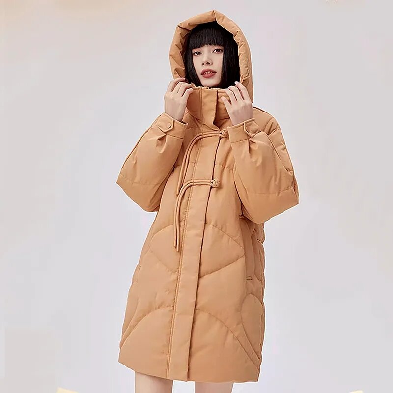 Зимняя куртка, женская одежда, новинка 2023, пуховое хлопковое пальто, женское свободное утепленное пальто с подкладкой и дисковой пряжкой в стиле ретро