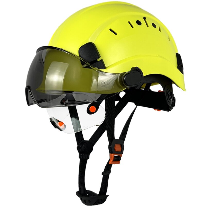 Casco de seguridad CE con visera transparente y tintado, casco de trabajo ABS ajustable con ventilación, 6 puntos de suspensión, aprobado por ANSI Z89.1