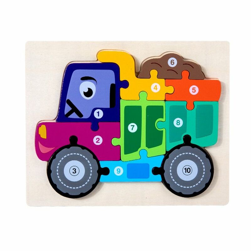 ديناصور ثلاثية الأبعاد لغز سيارة خشبية ، رقم شكل مطابقة بانوراما ، لعبة التعليم المبكر للأطفال ، لعبة الذكاء ، السفينة