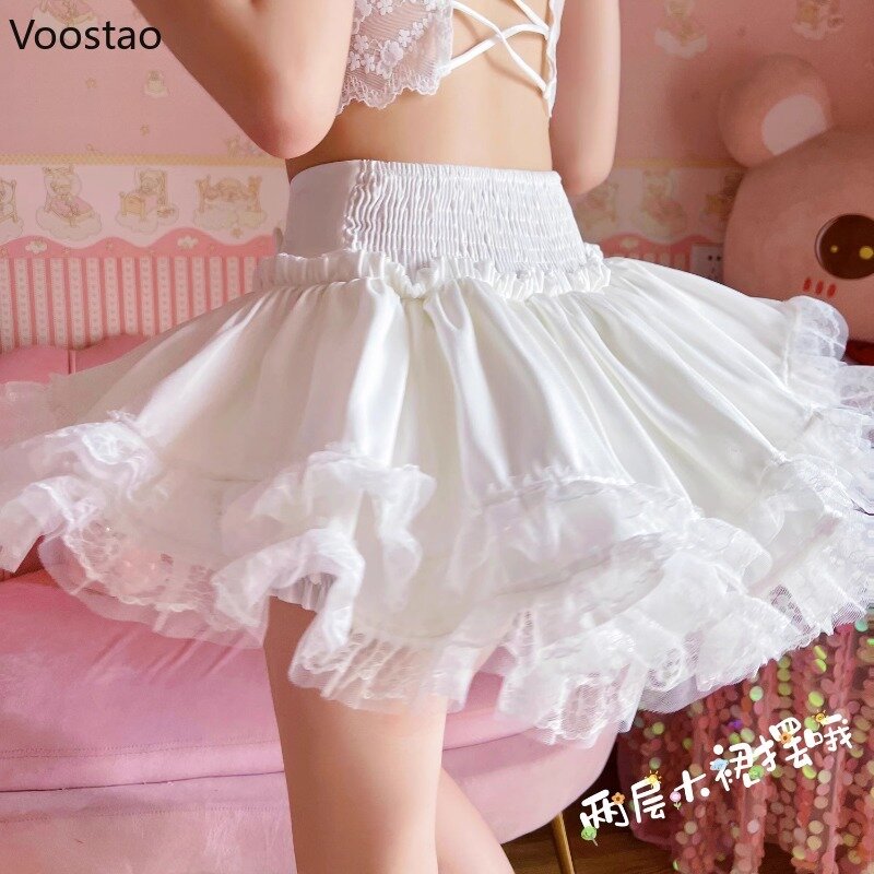 Sweet Lolita Style Princess Mini Skirt Women Casual Cute Lace Ruffles Wing Bow A-Line Short Skirts Korean Girl Vintage Y2k Skirt