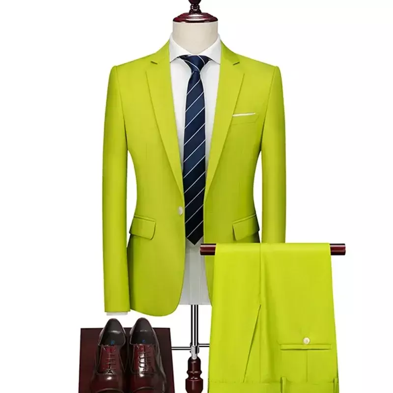 Traje informal de negocios para hombre, blazer de dos botones, pantalones de abrigo, pantalones de moda, Color sólido, nuevo