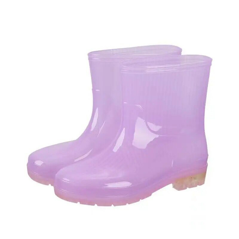 Women's Autumn Winter Rain Shoes Soft Bottom Non Slip Were Resistant High Top Cover Foot Plush Insulation Transparent Rain Shoes