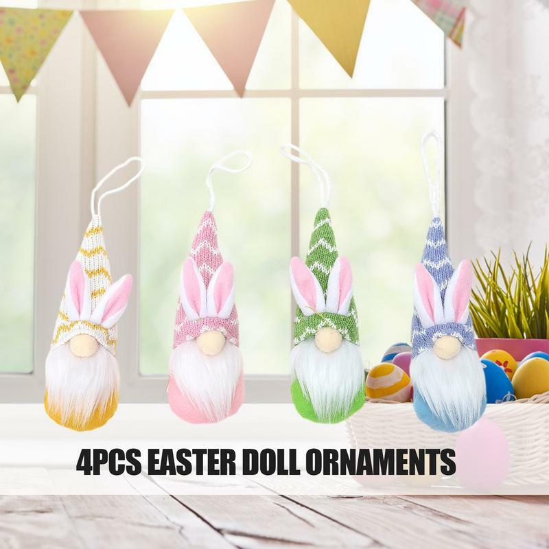 4 buah dekorasi Paskah kelinci kurcaci kelinci boneka tanpa wajah buatan tangan boneka kurcaci Swedia dekorasi untuk rumah