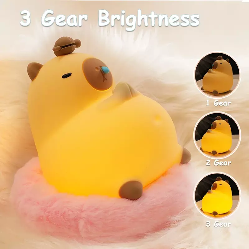 Capybara-luz nocturna con Sensor táctil para niños, lámpara de silicona de dibujos animados, atenuación, regalo de cumpleaños, luz para dormir, decoración de habitación