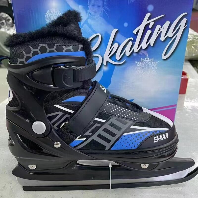 Sapato infantil de patins no gelo com lã, térmico, grosso, quente, tamanho ajustável, confortável, iniciante, adulto, adolescentes, inverno