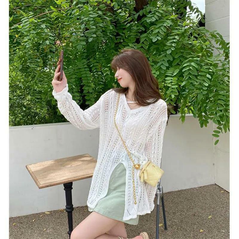 2022 Rat Mm Autumn And Summer Wool Top Women's Jacket Lazy Wind Korean Version Knitted Sunscreen Blouser Women's Pullover Stripe