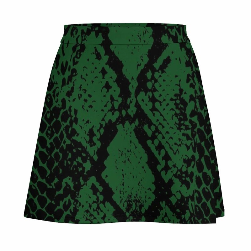 Mini-saia verde estampada de pele de cobra feminina, saia curta social elegante feminina, luxo
