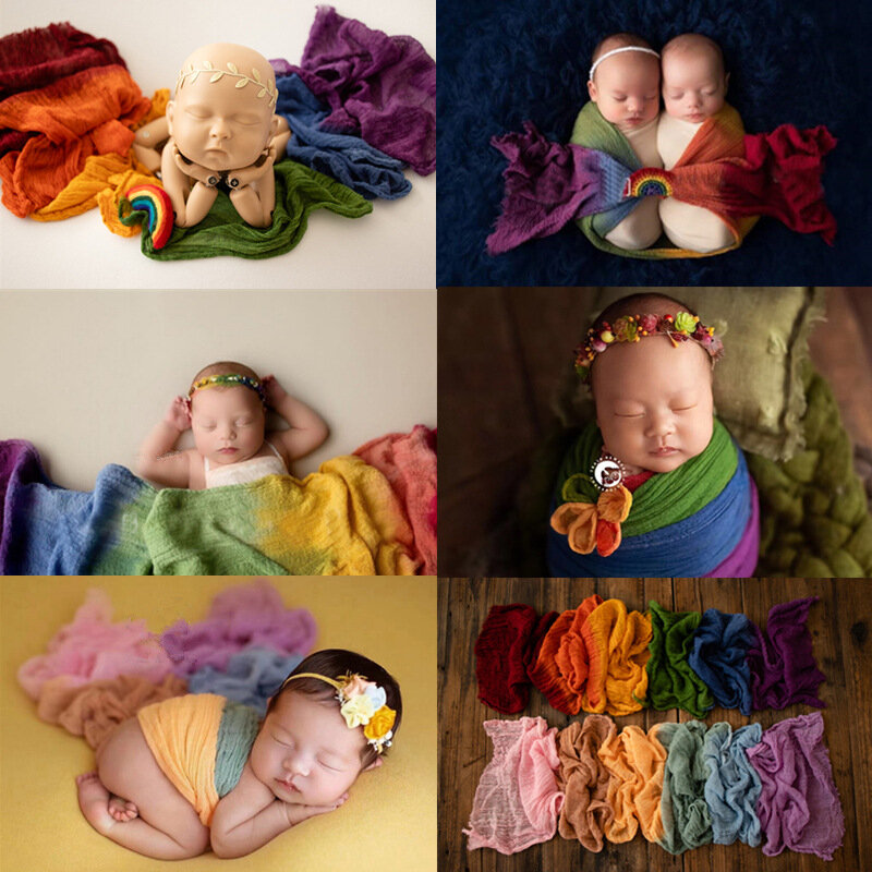 Enveloppe en étamine arc-en-ciel pour photographie de nouveau-né, couverture menstruelle 100% coton, accessoire photo de bébé
