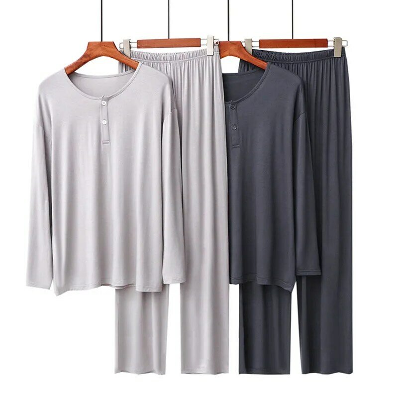 Fdfklak pijamas hombre novo modal confortável sleepwear conjunto de manga longa calças casa terno masculino pijamas salão