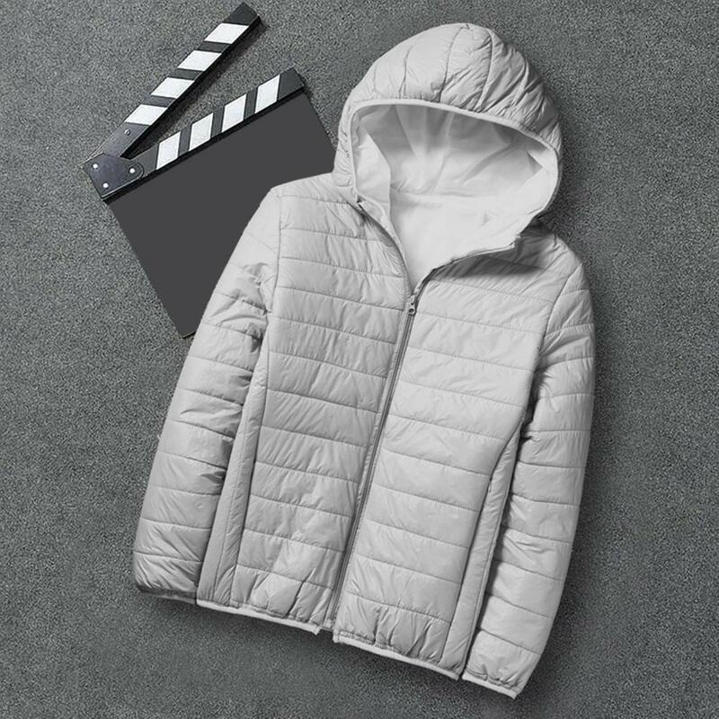 Men Winter Cotton Coat Loose Hooded Head Neck Protection Windproof Long Sleeve Solid Color Padded Pockets Warm Zip Up Soft Men J