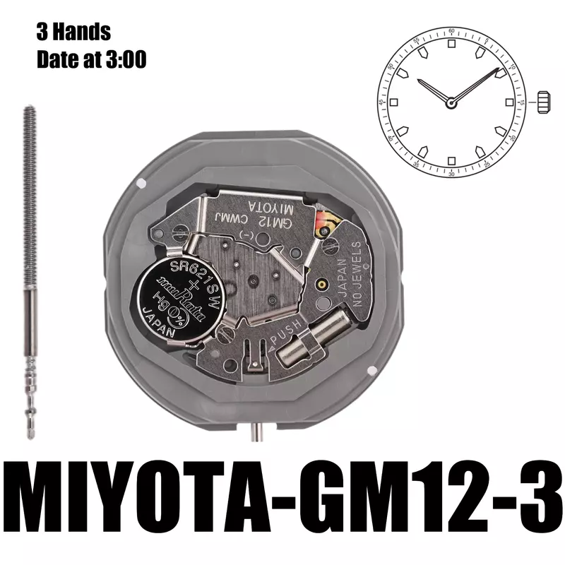 Ruch GM12 GM12-3 ruch 3 ręczny zegarek kwarcowy GM12 data przy 3:00 zastępuje 1 m12 i GM10 całkowitą wysokość 4.2mm