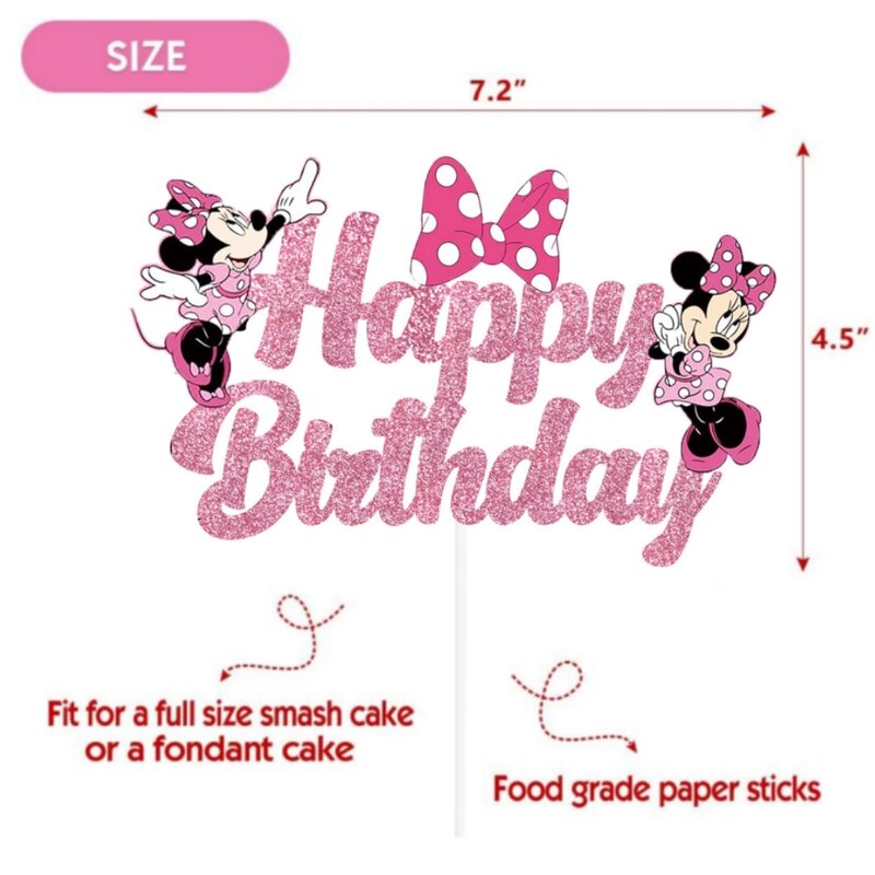 디즈니 미니 마우스 케이크 토퍼 글리터 핑크 생일 케이크 장식, 생일 파티 용품, 베이비 샤워 장식