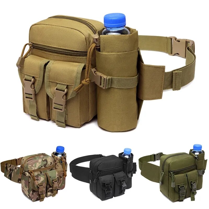 Outdoor Waist Bag Men Tactical Water Bottle Waterproof Bags Camouflage Hunting Hiking Climbing Bag Nylon Mobile Phone Belt Pack
