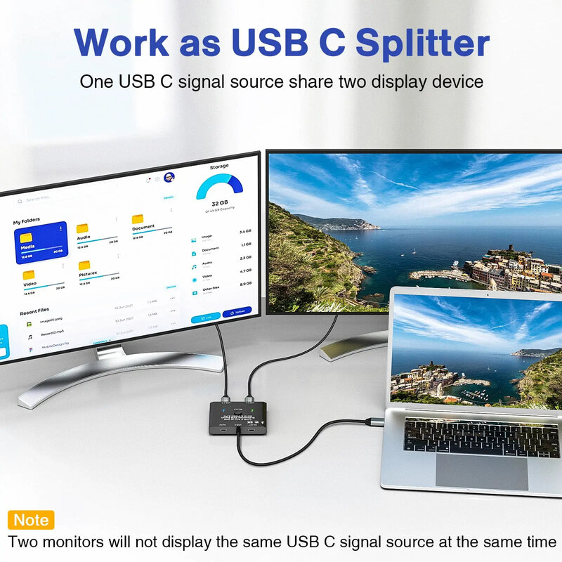 USB-C-Schalter, bidirektion aler USB-Typ-C-KVM-Umschalter, 8k-Video/10-Gbit/s-Daten übertragung/100-W-Aufladung, kompatibel mit Thunderbolt