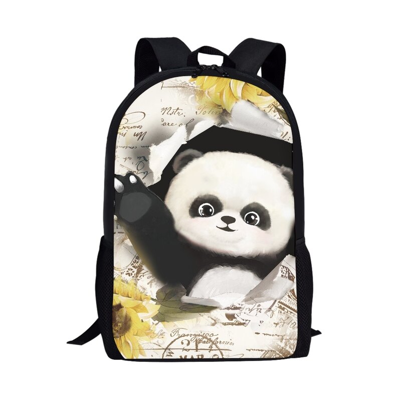 Bella borsa da scuola di Design Panda del fumetto 16 pollici zaino per bambini ragazze adolescenti zaini per animali di girasole di grande capacità borse da scuola