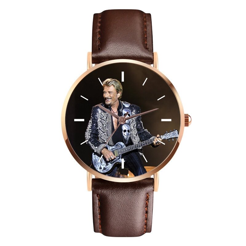 Nieuw Rose Goud Johnny Hallyday Horloge Casual Mode Womenquartz Polshorloges
