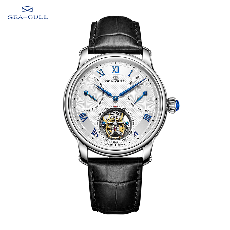 Seagull-Relógio Masculino Tourbillon de Luxo, Relógio de pulso mecânico, Sapphire Glass, Alça de jacaré genuína, 42mm, 818.11.8835