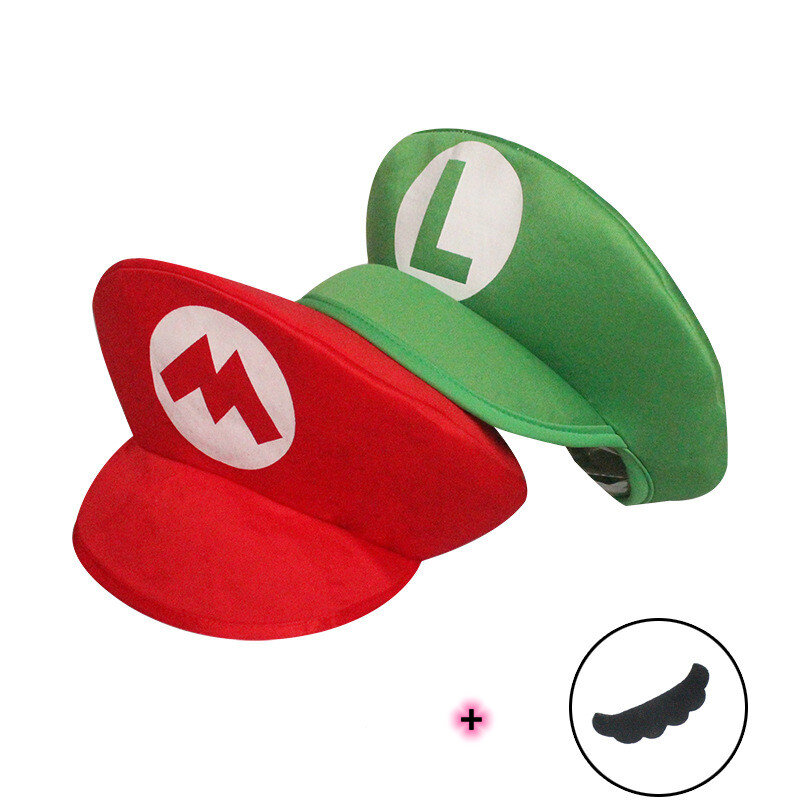 ตลกเด็กผู้ใหญ่ Bors อะนิเมะการ์ตูน Super เกม Luigi คอสเพลย์หมวกเคราสีแดงสีเขียวหมวกอุปกรณ์เสริมปาร์ตี้