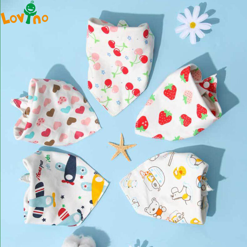 2 pçs crianças dos desenhos animados impressão bib triângulo algodão duplo bandana babadores botão de pressão ajustável macio saliva toalha artigos de alimentação do bebê