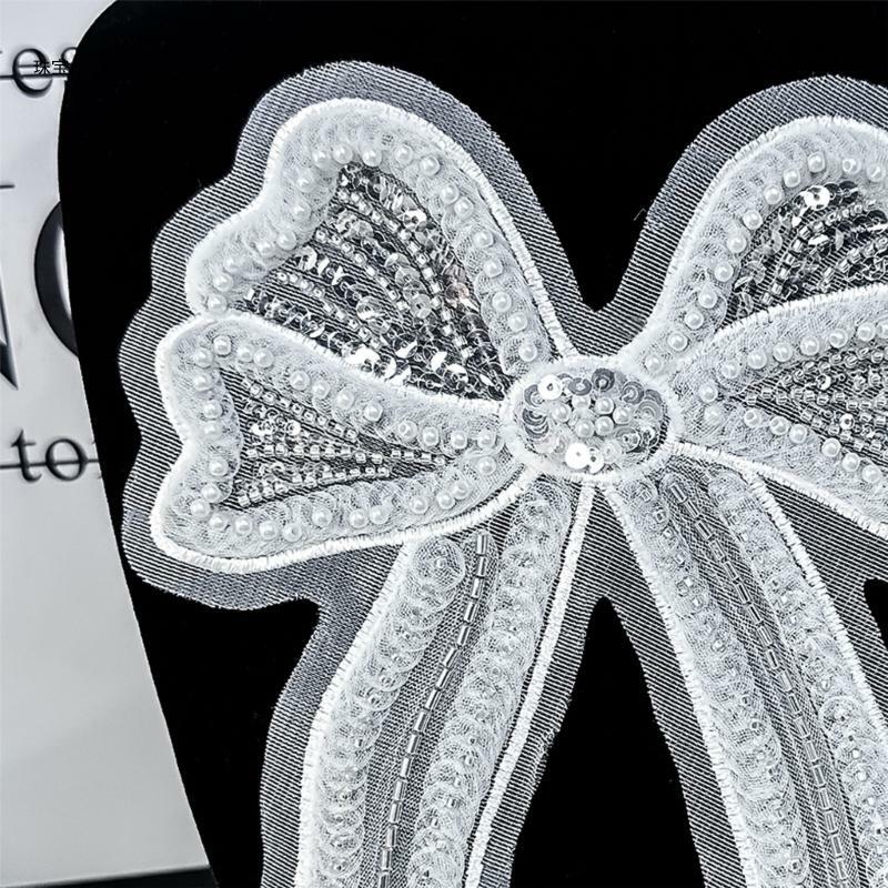 X5QE Perlen genagelte Schleife-Form-Aufnäher für die Herstellung von Korsagen, Hemden, Kleidung, Nähen, Basteln