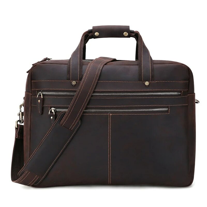 Портфель мужской из кожи Крейзи Хорс, винтажный деловой портфель из натуральной кожи, мессенджер для ноутбука 15,6 дюйма 17 дюймов
