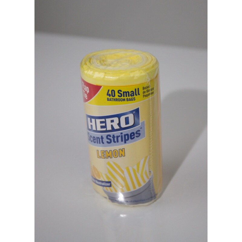 Hero Small Trash Bags, 4 Gallon, 40 Bags (Lemon Scent), Odor Neutralizer, Flap Ties