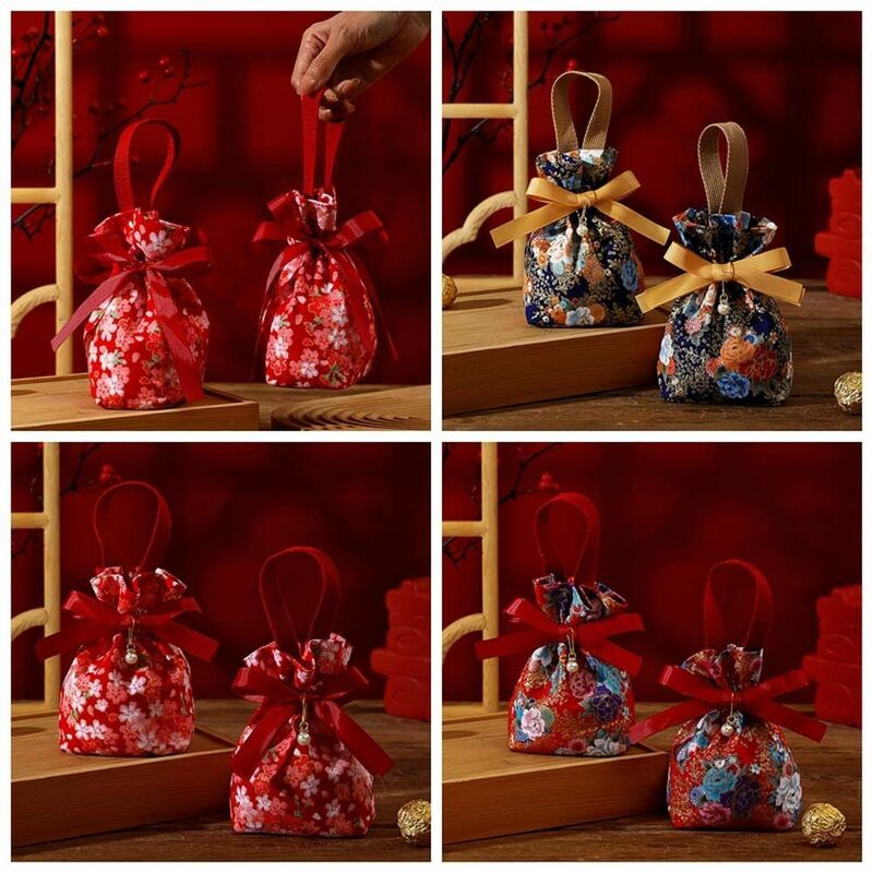 Perłowy wisiorek z kwiatowym torba ze sznurkiem o dużej pojemności kwiatowy wstążka kokardka torebka koreański styl jubilerski torba do pakowania