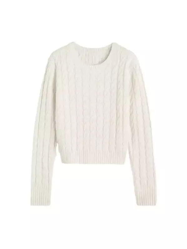 Pulôver de malha de manga comprida com gola em O feminino, suéter fino, versátil, novo, outono, inverno