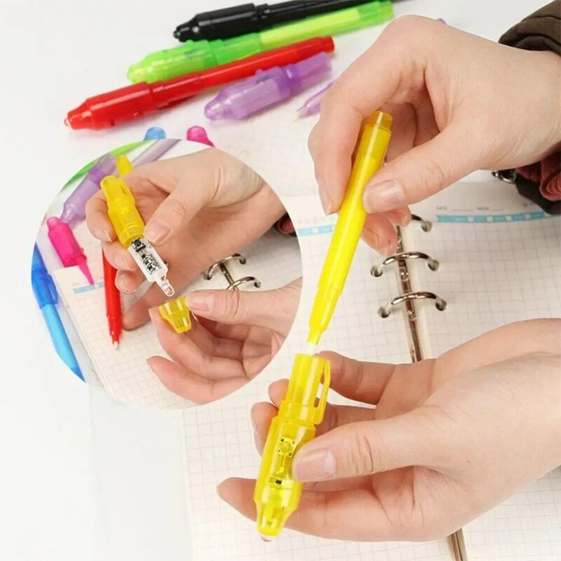 야광 펜 매직 퍼플, UV 블랙 라이트 콤보 드로잉, 보이지 않는 잉크 펜, 어린이를 위한 학습 교육 장난감, 2 in 1