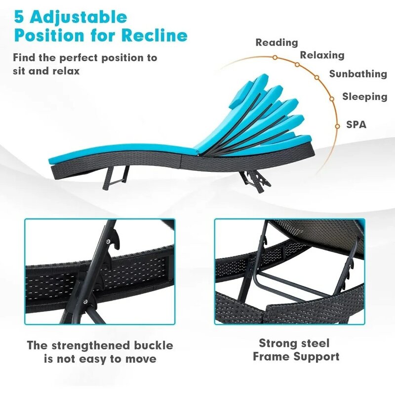 Silla reclinable con respaldo ajustable para exteriores, Chaise Lounge Chaise