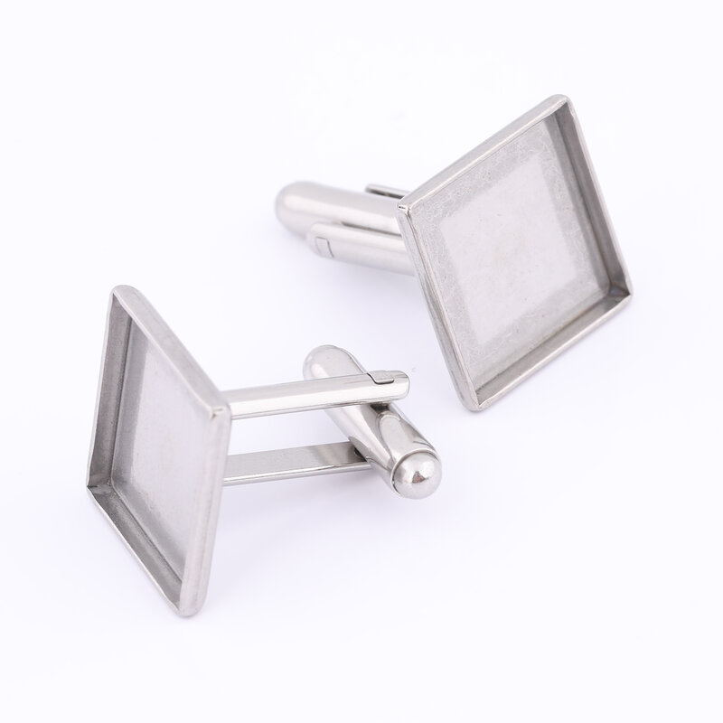 10pcs Stainless Steel Fit 15mm Square Cabochon Cufflink Base Blanks Diy Cuff Link Bezel Setting Trays For Jewelry Making