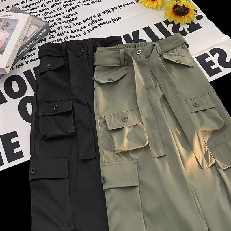 Cargo Pants Men High Street Fashion Solid Color Spring Autumn Multi Pockets Retro Classic Japanese Style Male Trousers All-match
