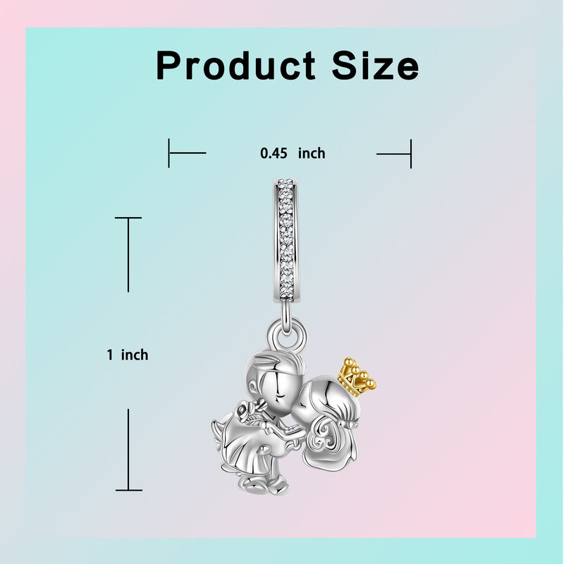 925 Sterling Silver Princess Couple kiss Crown Pendant Charm Fit Original Pandora Charms Bracelets Women DIY Jewelry Gift