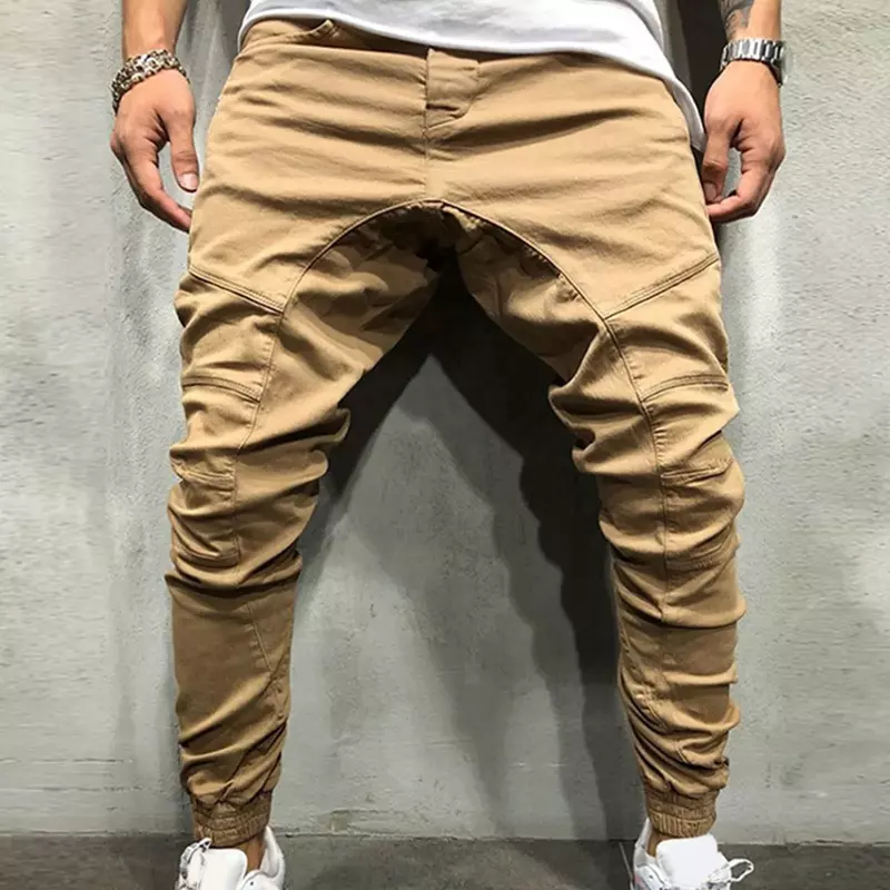 Jesienne męskie spodnie Hip Hop boczny zamek błyskawiczny Panel jednolity kolor proste modne sportowe męskie spodnie w stylu Casual, biurowy Cargo męskie spodnie Cargo