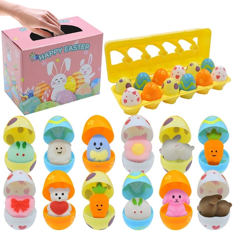 12pcs Easter Egg Filled with Toy Colorful Soft Easter Egg for Kids Basket Stuffers Fillers, Eggs Theme Hunt Game Dropship