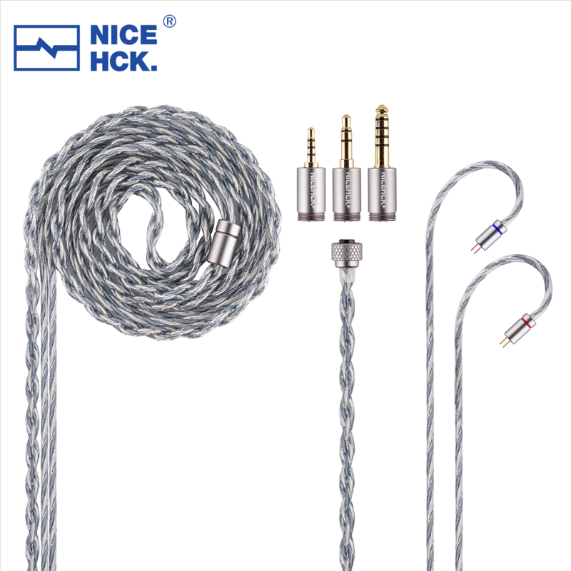 NiceHCK BlueLuna posrebrzany płaski dwupinowy kabel do słuchawki hi-fi z odłączanymi wtyczkami 3 w 1 do HIMALAYA F1 Pro