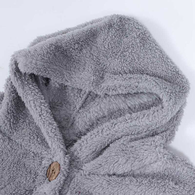 Womens Coat Oversize Size Button Plush Tops Hooded Loose Cardigan Outwear Winter Jacket,Gray XL