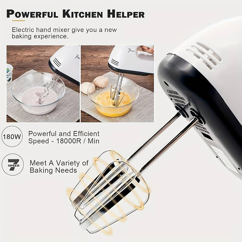 saengQ Handheld electric egg beater, household automatic mixer, egg white and cream beater, mini 7-speed white