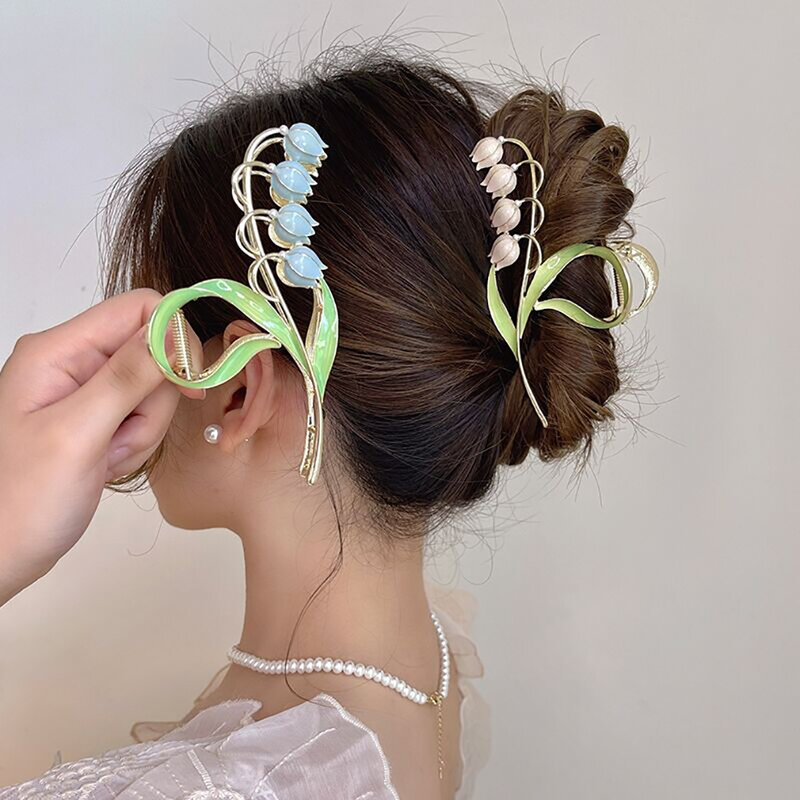 Girls Sweet Opal Flower Hair Clip Exquisite Ponytail Claw Clip Shark Clip Woman Hair Clip Accessori For Girl Hair Accessories