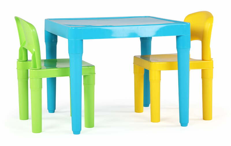 Moderne Kinderen Lichtgewicht Plastic Aqua Tafel En 2 Stoelen Set, Vierkant