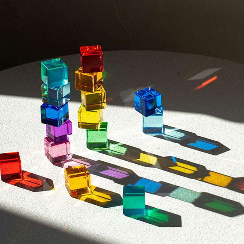 Радужные кубики Монтессори, радужные математические кубики, Обучающие радужные кубики в коробке, штабелируемые кубики с драгоценными камнями для детей