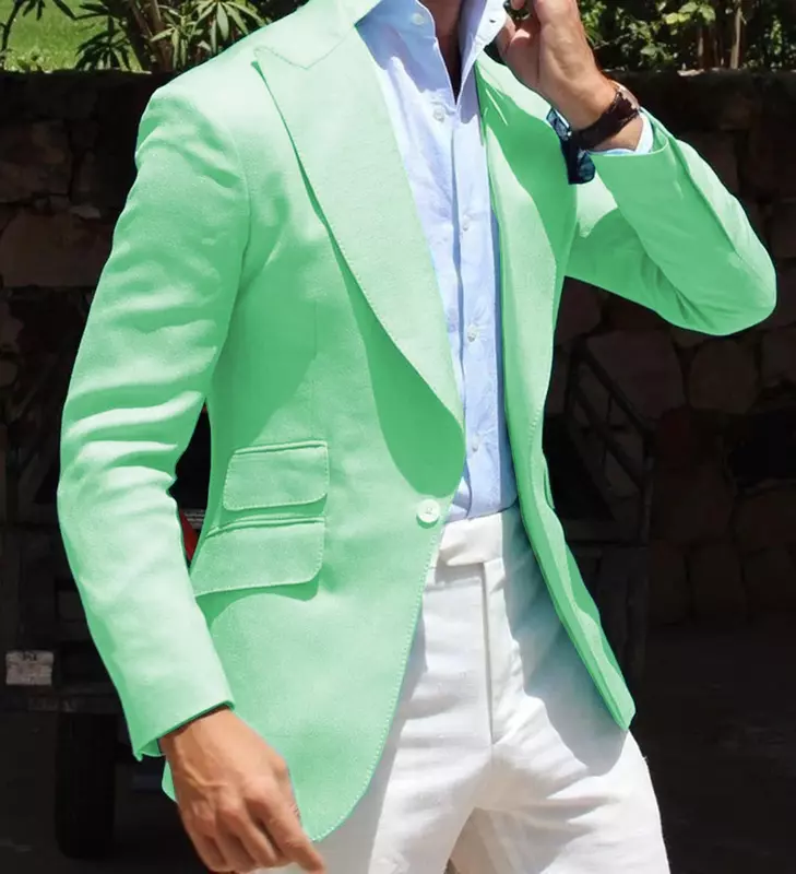 Traje azul real para hombre, esmoquin de negocios plano con solapa Formal y un botón, traje de padrino de boda (Blazer + Pantalones), 2 piezas