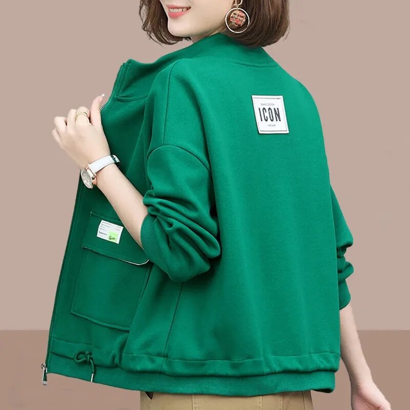 Abrigo corto para mujer, chaqueta holgada de cuello redondo con bolsillo, estilo coreano, para primavera y otoño, 2022