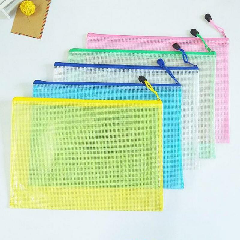 2Pcs Transparent Waterproof File Bags A4 A5 File Holder Mesh Pockets Vibrant Color Plastic Storage Bags with Handle Rope